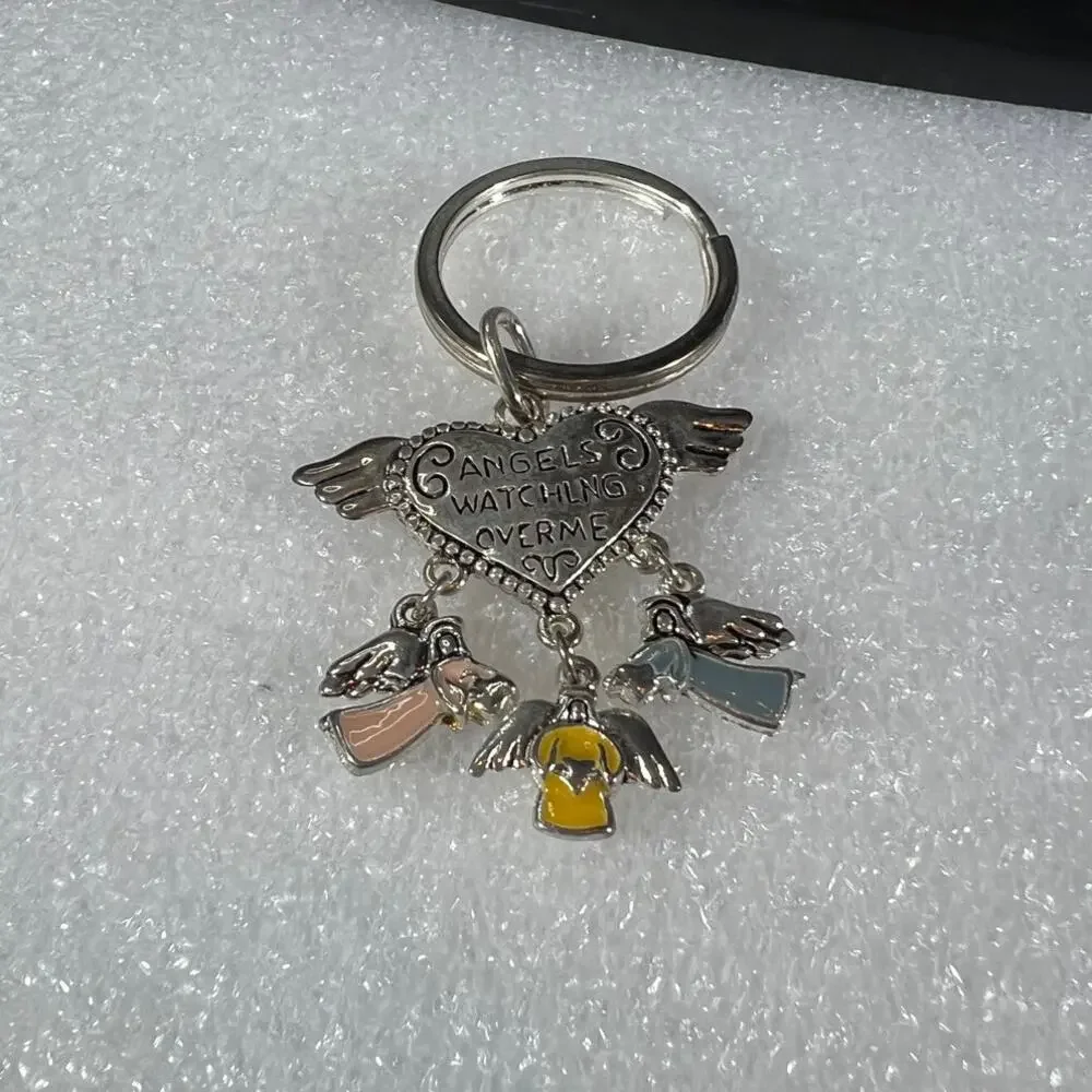 Deadstock Silver Tone Angels Spiritual Guardian Angels Watching Over Me Keychain